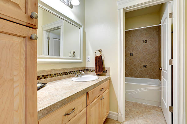 istock Light tones bahtroom vanity cabinet 530405511
