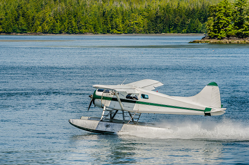 St. Anthony, Canada - June 14, 2018: A seaplane is parked in the park for people to watch, St. Anthony, Newfoundland and Labrado, Canada.