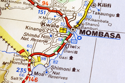 Area of Mombasa (Kenya) on a map