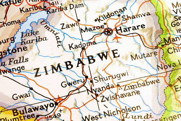 Zimbabwe on a map stock photo