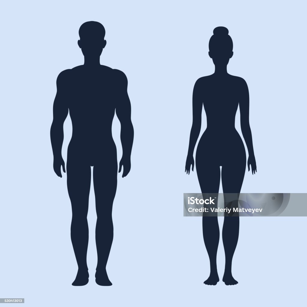 Man and woman standing vector silhouettes Man and woman standing vector silhouettes on the cyan background Female Likeness stock vector