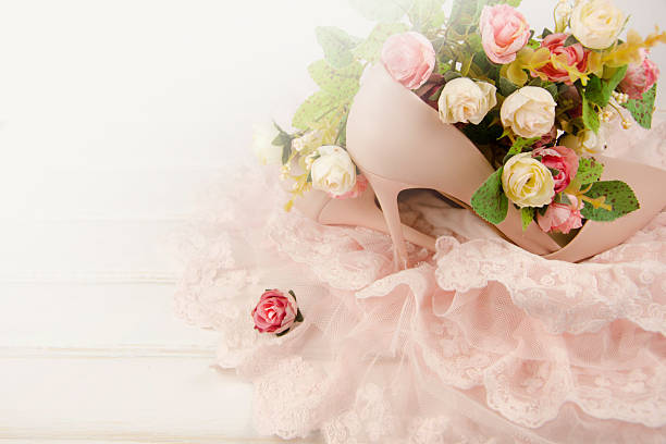 istock Bride shoes with flowers. 530414706