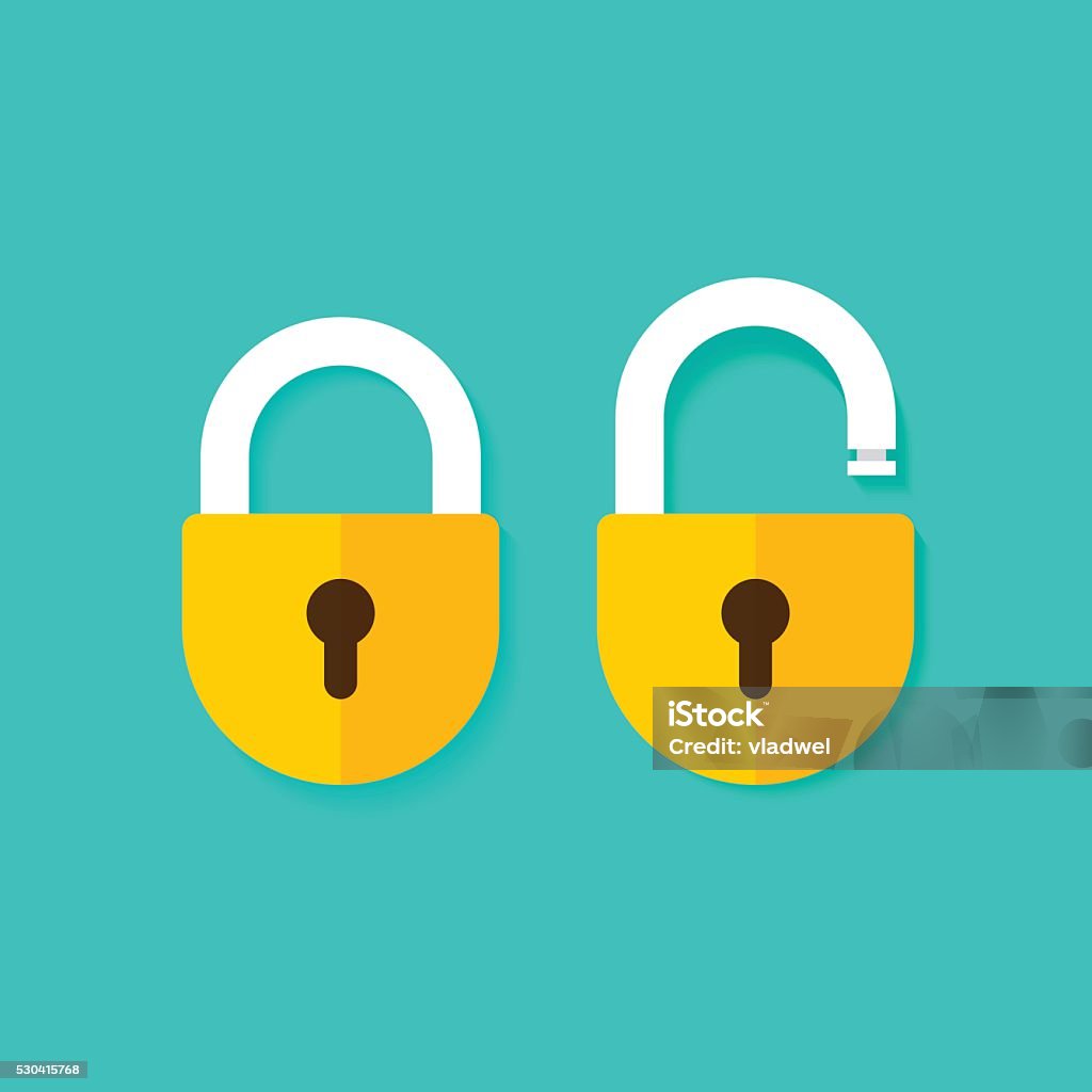 Lock open and closed vector icons isolated on blue background - Royalty-free Hangslot vectorkunst