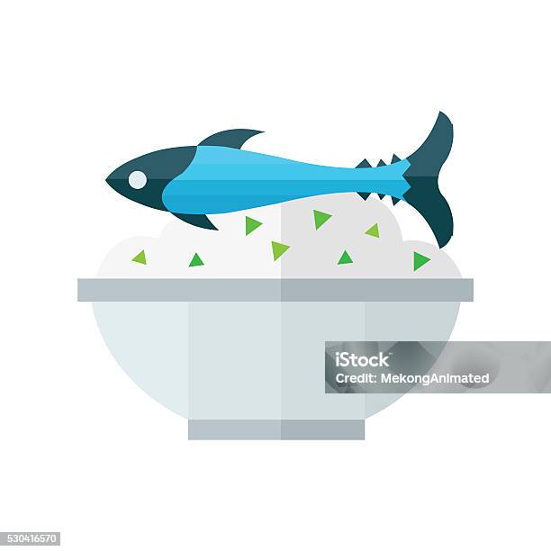 Fish Rice Cartoon Rice With Blue Fish Vector Stock Illustration - Download Image Now ...