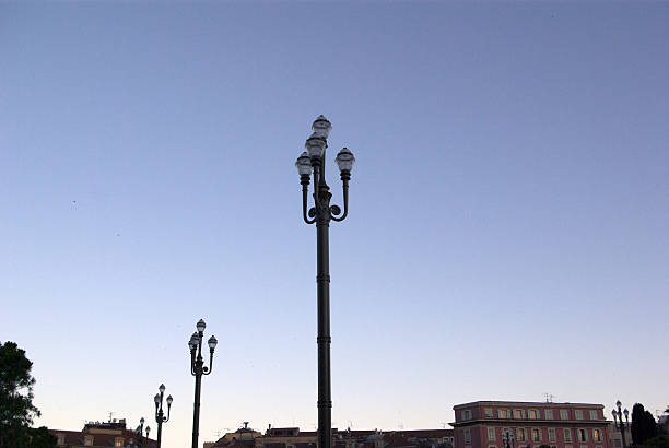 lamp posts alignment stock photo