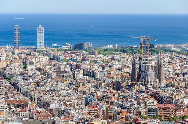 Panoramic view from Turo del Rovira in Barcelona, Spain stock photo