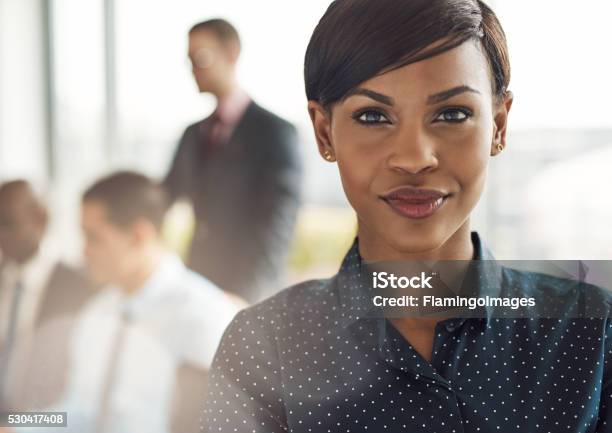 Confident Business Woman In Office With Group Stock Photo - Download Image Now - Leadership, Business, African Ethnicity