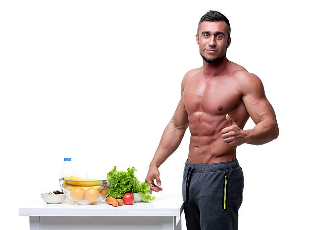 남자 입석, 최고야 니어 건강한 음식 - eating body building muscular build vegetable 뉴스 사진 이미지