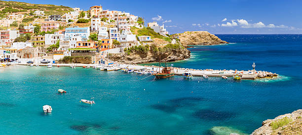 istock Harbour with vessels, boats and lighthouse in Bali, Crete 530419364