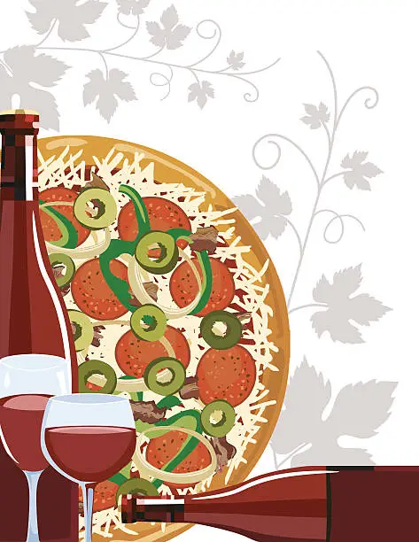 Vector illustration of Wine And Pizza