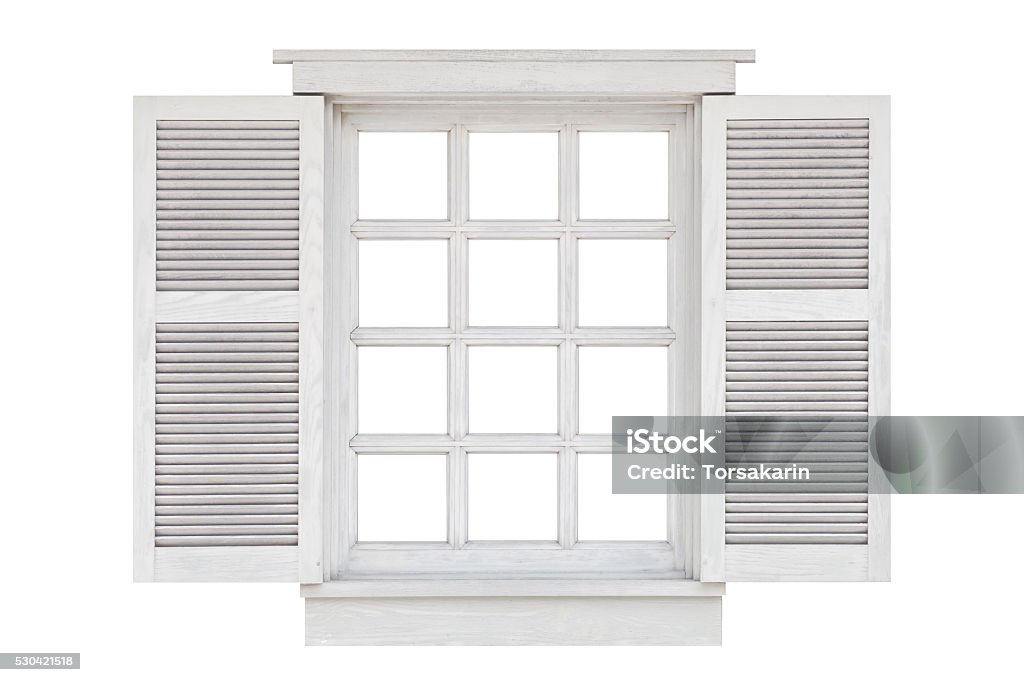 Wood window frame isolated on white background Building Exterior Stock Photo