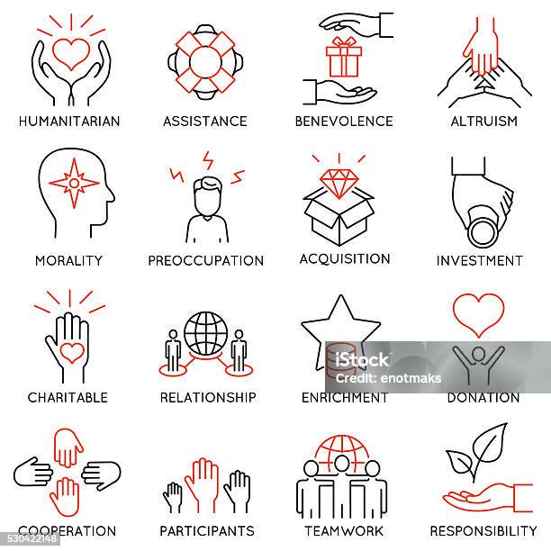 Altruism Benevolence Icons Part 1 Stock Illustration - Download Image Now - Icon Symbol, Altruism, Cooperation