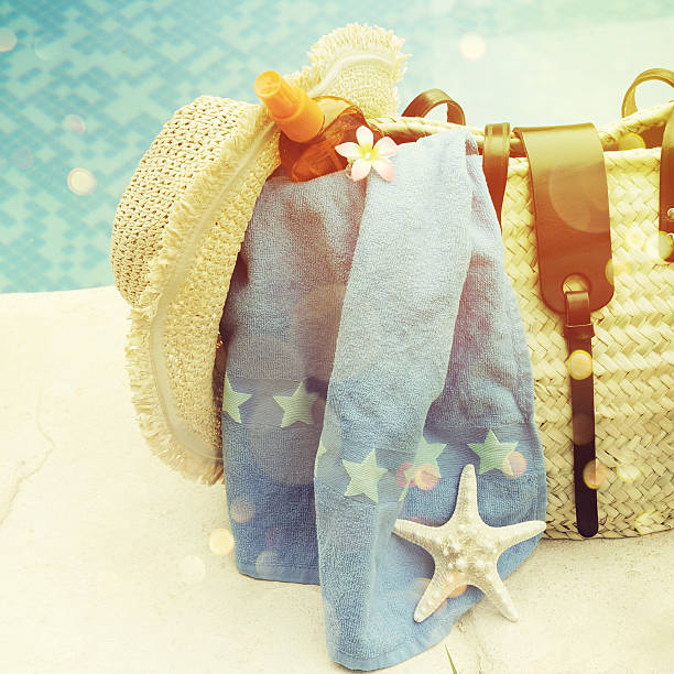 istock Beach accessories. Concept of summer vacations, retro style 530423008