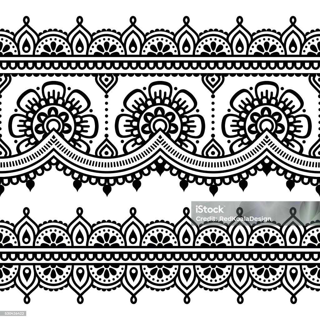 Mehndi, Indian Henna tattoo seamless pattern Vector ornament - orient traditional style on white Arabic Style stock vector