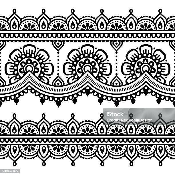Mehndi Indian Henna Tattoo Seamless Pattern Stock Illustration - Download Image Now - Arabic Style, Art And Craft, Arts Culture and Entertainment