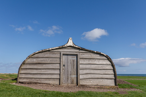 An Upturned Boat Shed in Holy Island of Lindisfarne, Northumberland, UK