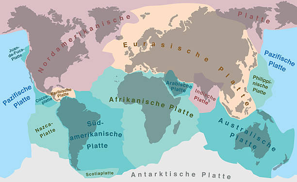 대륙 드리프트 지질 구조상의 플레이트 독일어 - continents globe continent tectonic stock illustrations