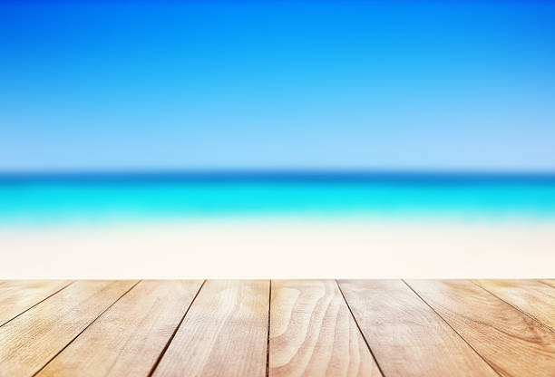 mesa de madeira sobre o mar azul e praias de areias brancas - jetty old wood obsolete - fotografias e filmes do acervo