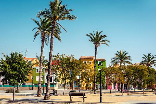 Multicolored houses of Villajoyosa / La Vila Joiosa town. Coastal town of Costa Blanca. Province of Alicante, Valencian Community, Spain