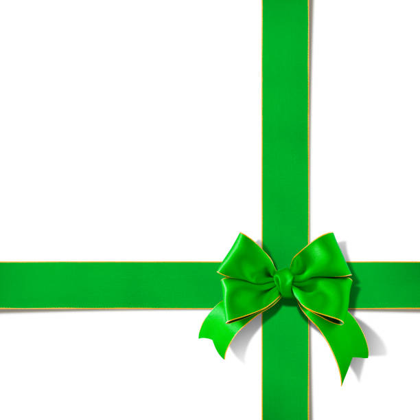 istock Double bow gold rimmed green ribbon 530429199
