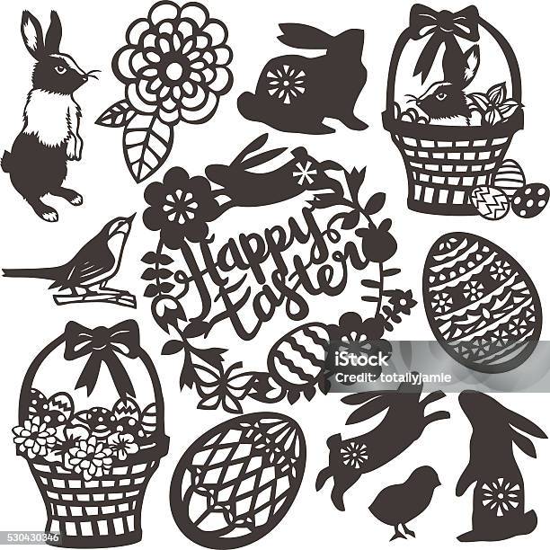 Vintage Paper Cut Easter Silhouette Set Stock Illustration - Download Image Now - Easter, Papercutting, Arts Culture and Entertainment