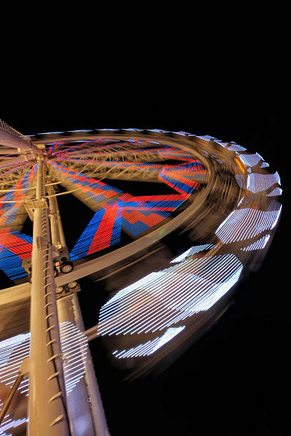 istock Fairground ferris wheel with colorful light trails 530433905