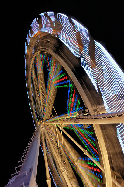 istock Fairground ferris wheel with colorful light trails 530433909