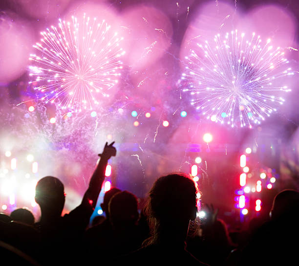 istock Fireworks and crowd celebrating the New year 530435605