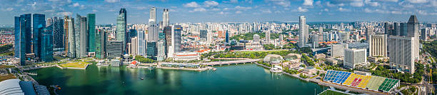 cingapura super panorama de vista aérea de arranha-céus no centro de marina bay - singapore skyline - fotografias e filmes do acervo