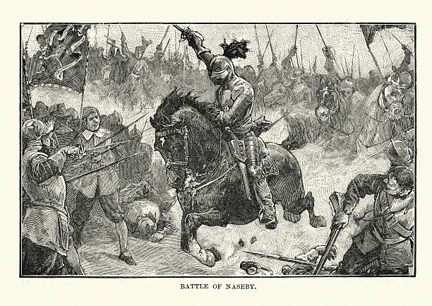illustrazioni stock, clip art, cartoni animati e icone di tendenza di inglese guerra civile battaglia di naseby 1645 - cavalier