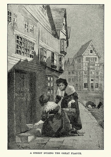 velký mor londýna - pomoc nemocným - dýmějový mor stock ilustrace