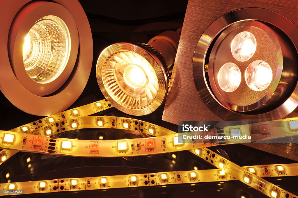 different LEDs different current LEDs-technologies in orange spotlight Aluminum Stock Photo