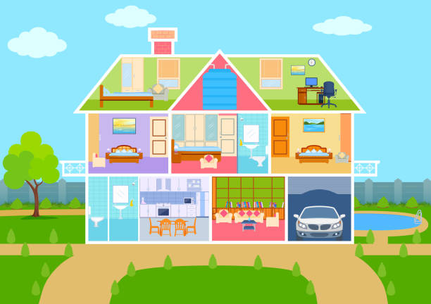 istock House in cut view with detailed interior and furniture 530438056