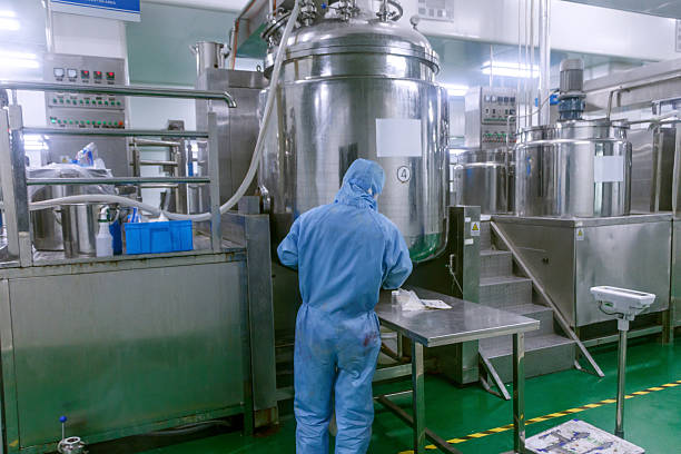 istock Technician check manufacture equipment and reactors in pharmacy factory 530438975