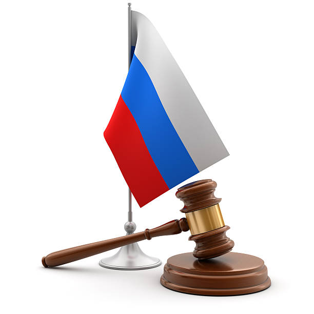 Gavel and flag of Russia stock photo