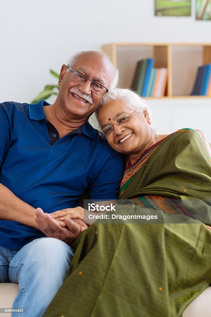 Senior Indian couple Portrait of senior Indian couple smiling and looking at the camera Culture of India Stock Photo