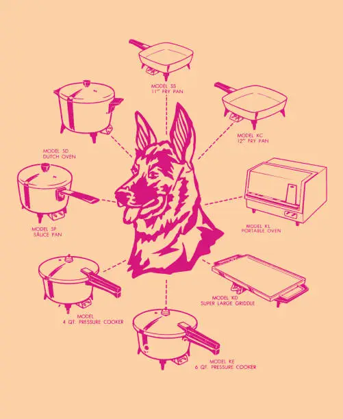 Vector illustration of German Shepherd Thinking of Kitchen Appliances