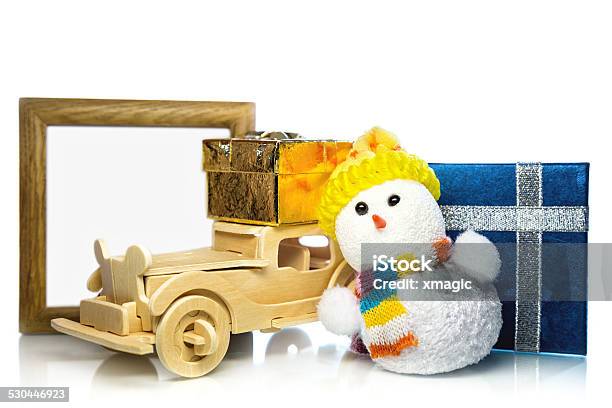 Snowman With Car Gift Boxes And Frame Stock Photo - Download Image Now - Car, Celebration, Christmas
