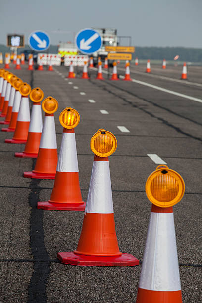 istock Roadworks traffic cones in a row 530450049