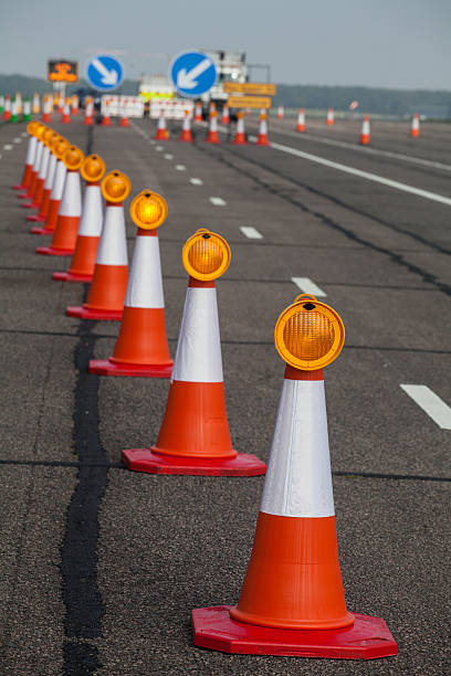 istock Roadworks traffic cones in a row 530450051