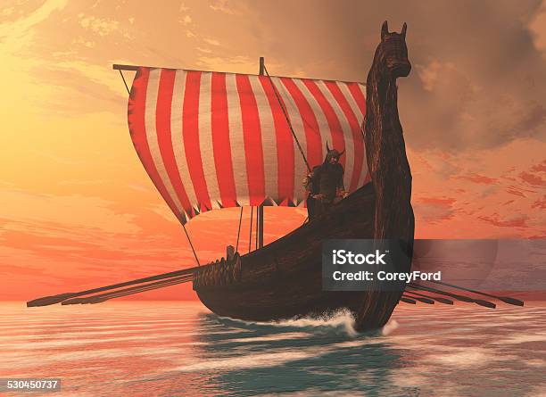 Viking Man And Longship Stock Photo - Download Image Now - Viking Ship, Viking, Ship