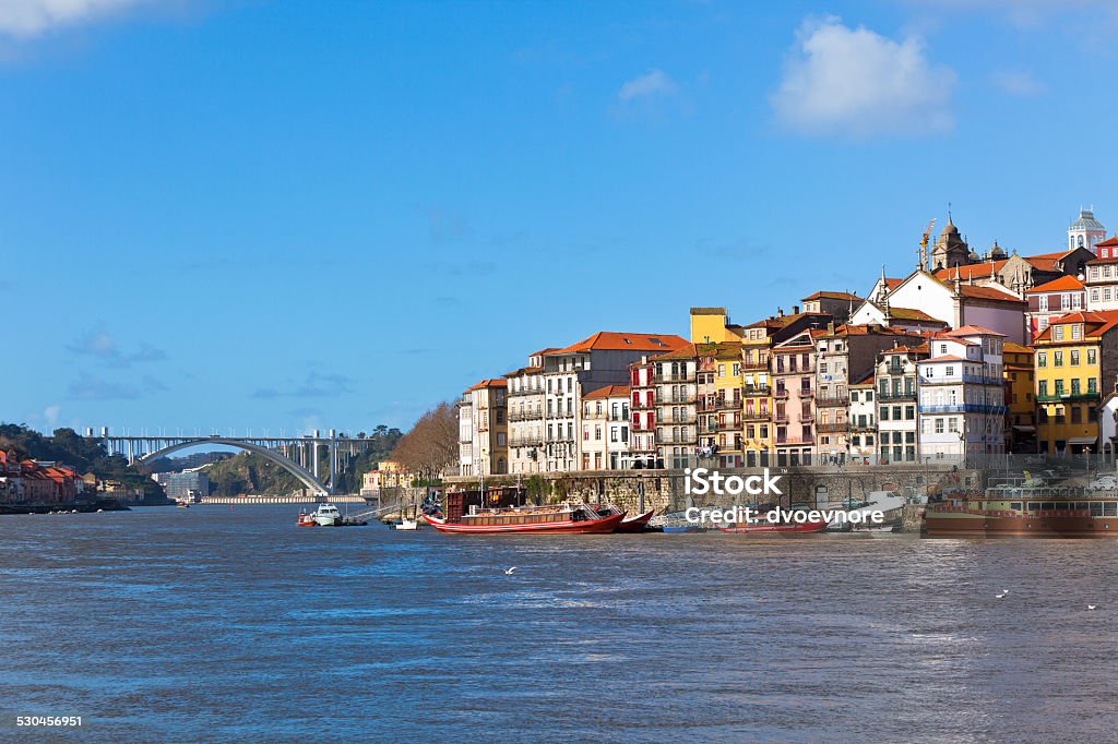 Overview of Porto Old Town, Portugal Overview of Old Town of Porto, Portugal. Ribeira and Douro river Aerial View Stock Photo