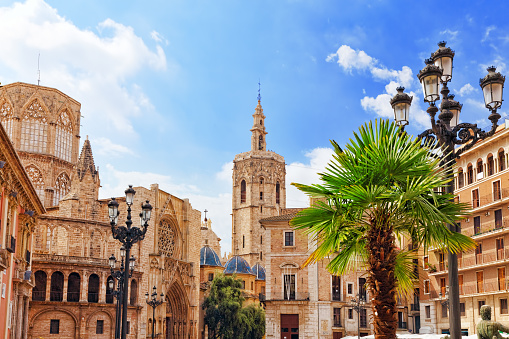 Square of Saint Mary's and Valencia  Cathedral Temple in old town.Spain