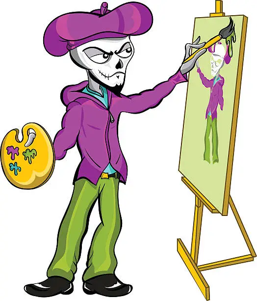 Vector illustration of Skeleton Artist Painting