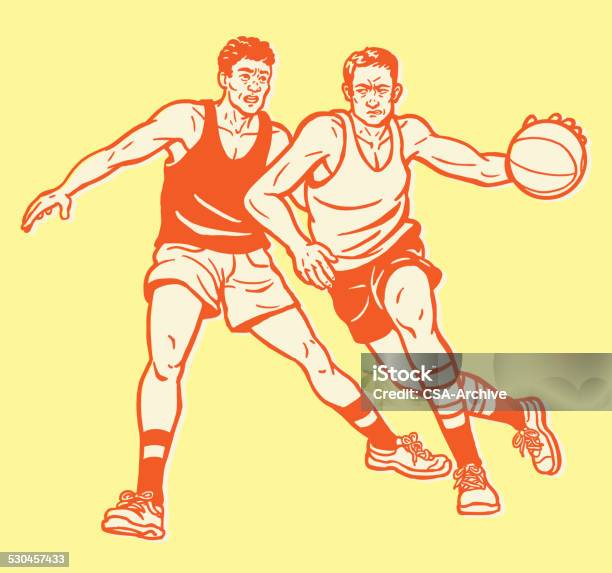 Two Men Playing Basketball Stock Illustration - Download Image Now - Activity, Adolescence, Adult