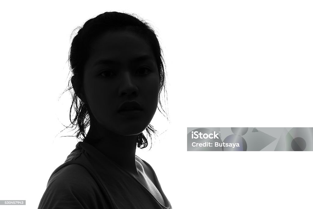 Portrait female person silhouette on white background. Female person silhouette In Silhouette Stock Photo