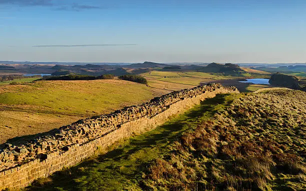 Hadrian's Wall near the summit of Winshields Crags, the highest point along the whole of the wall. View looking East.