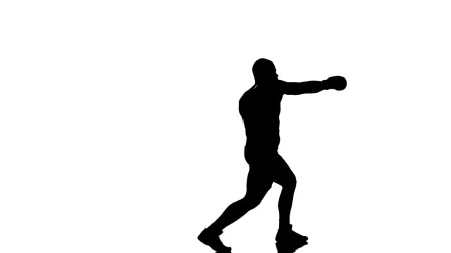 one caucasian man exercising boxing boxer  workout fitness in silhouette