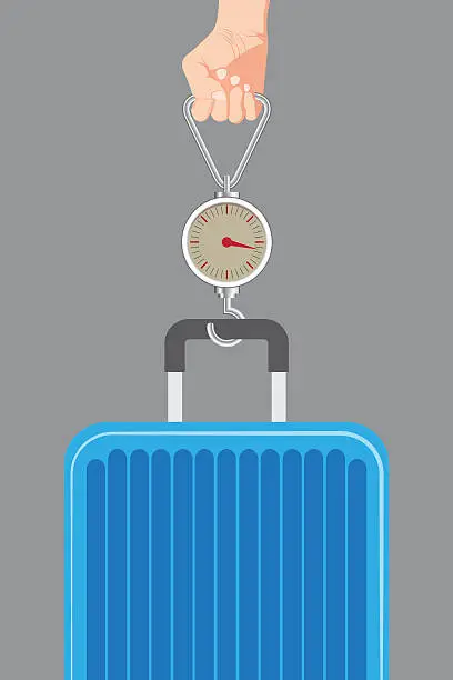 Vector illustration of illustration of Hand luggage measurement using steelyard weight vector.