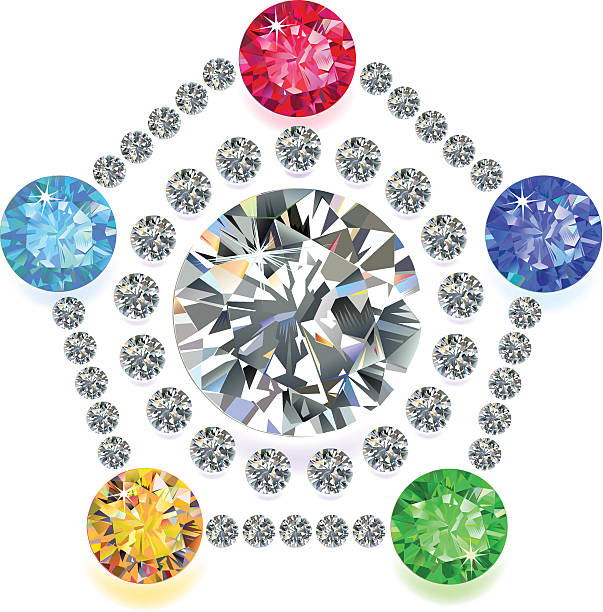 ilustrações, clipart, desenhos animados e ícones de pentágono composição pedras preciosas coloridas conjunto - brooch diamond sapphire jewelry